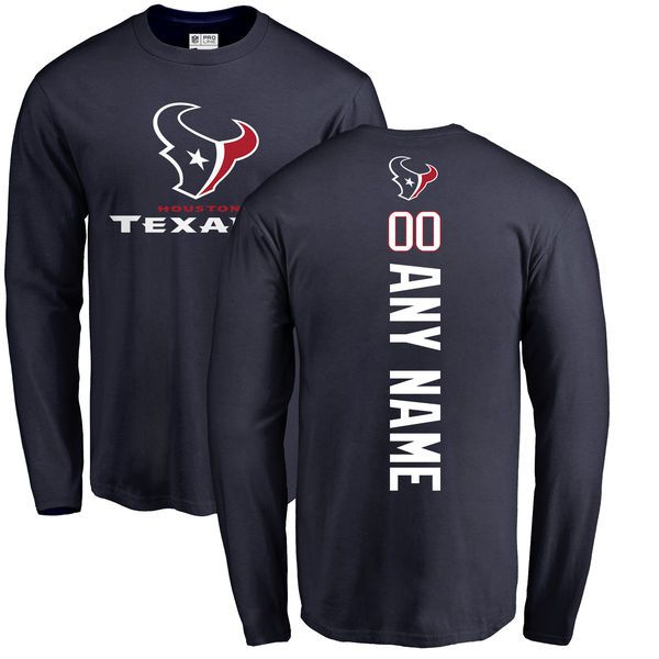 Men Houston Texans NFL Pro Line Navy Personalized Backer Long Sleeve T-Shirt